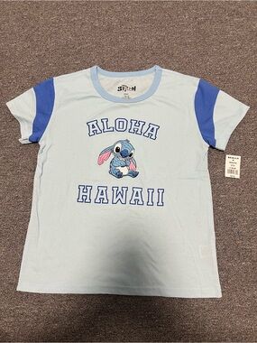 Disney Aloha Hawaii Embroidered Stitch Light Blue Kids Tee